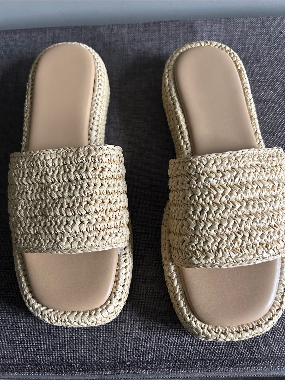 Woven Slide Sandals in Natural Beige